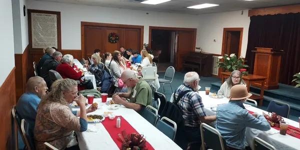 Wide view of the fellowship hall during the New Members' Lunch